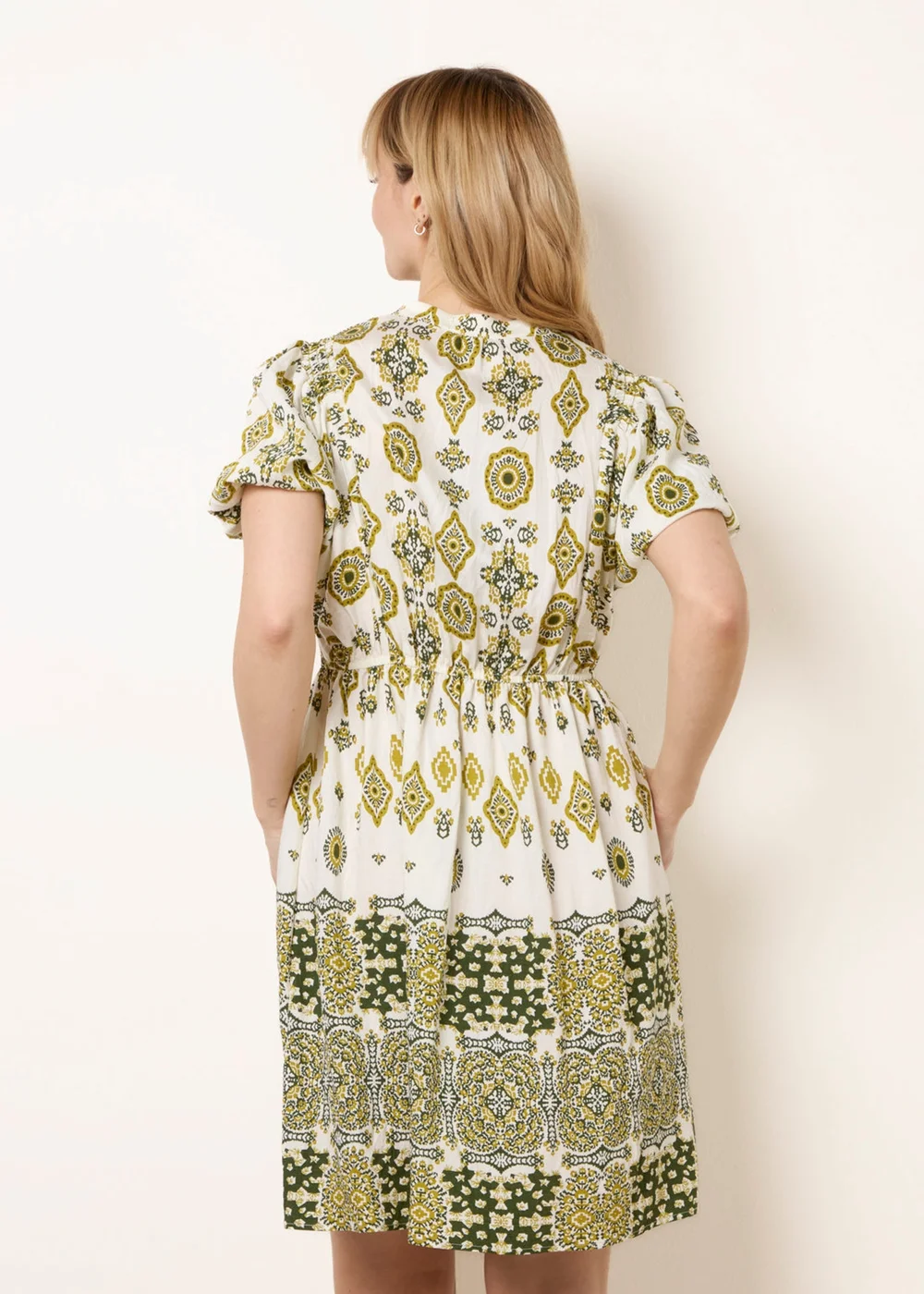 Blue Vanilla Green Abstract Print Button Front Mini Dress - S Image 4