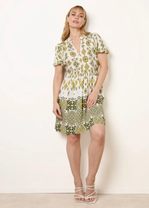 Blue Vanilla Green Abstract Print Button Front Mini Dress - S Image 1