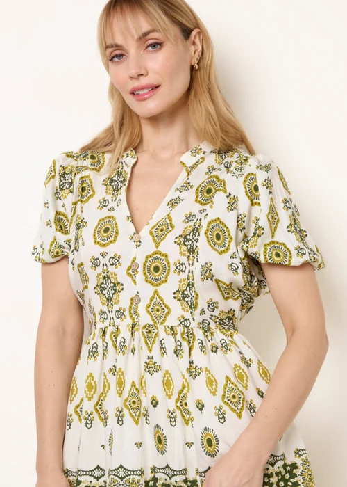 Blue Vanilla Green Abstract Print Button Front Mini Dress - S Image 3