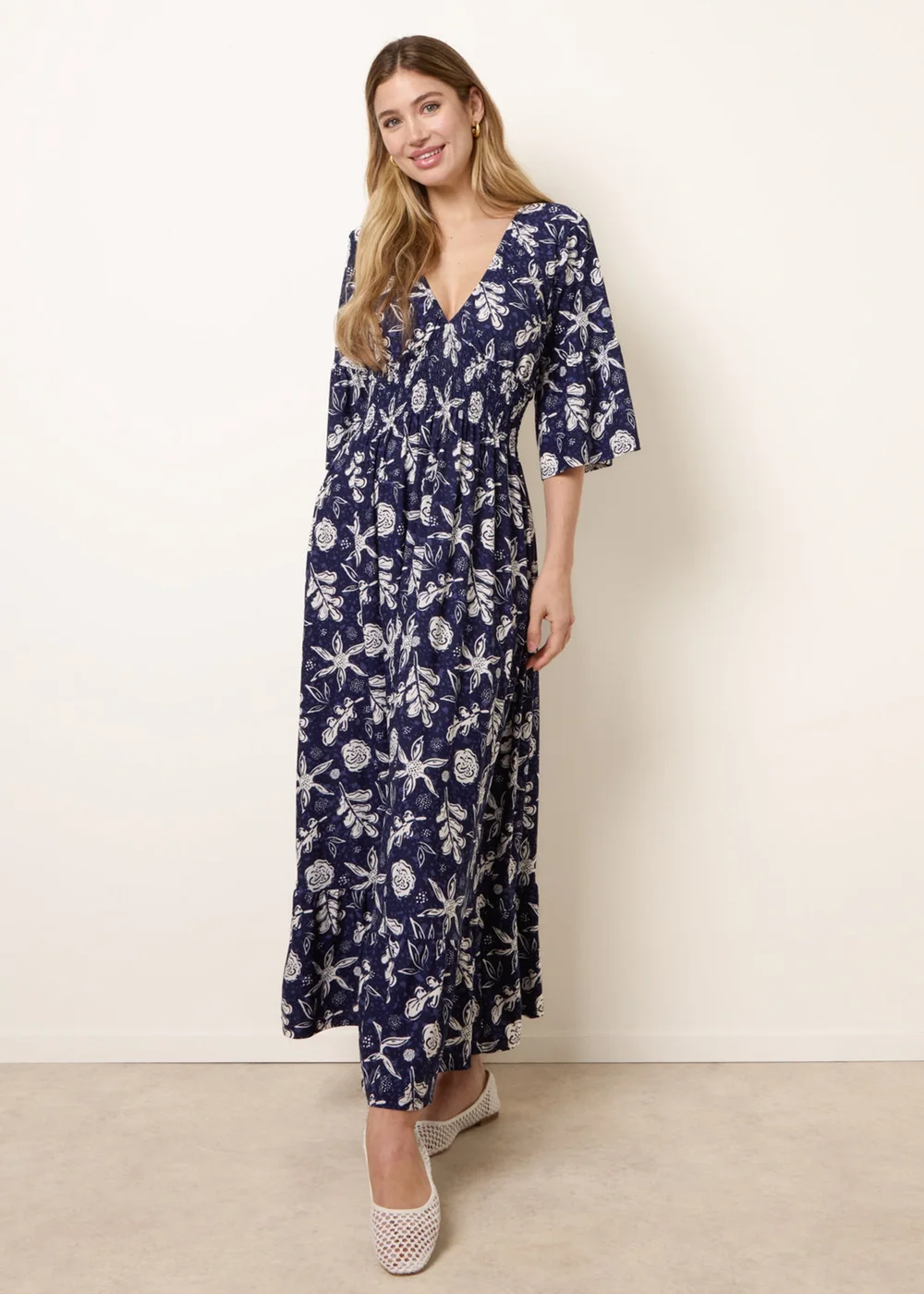 Blue Vanilla Navy Shirred Empire Bust Dress - S Image 1