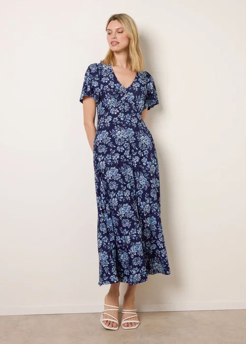 Blue Vanilla Blue Floral Button Through Midi Dress - L Image 3