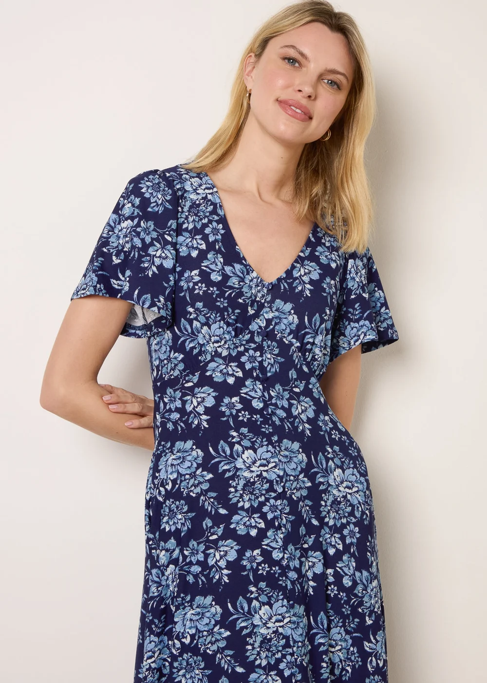 Blue Vanilla Blue Floral Button Through Midi Dress - L Image 2