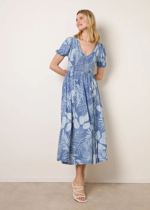 Blue Vanilla Blue Shirred Button V Neck Midi Dress - L Image 3