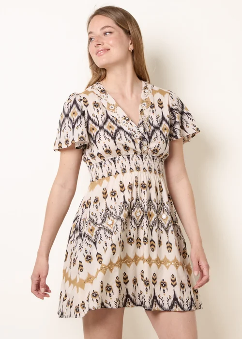 Blue Vanilla Stone Embroidered Wrap Front Mini Dress - M/L Image 2