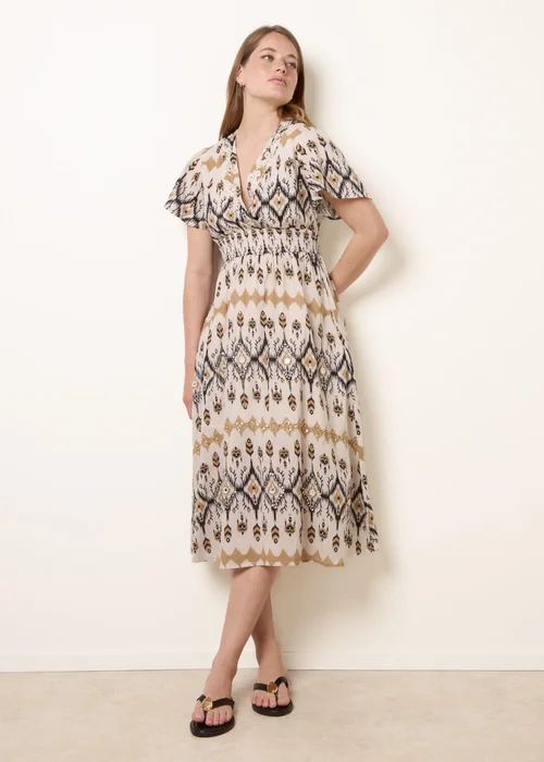 Blue Vanilla Stone Embroidered Wrap Front Midi Dress - L/XL Image 1
