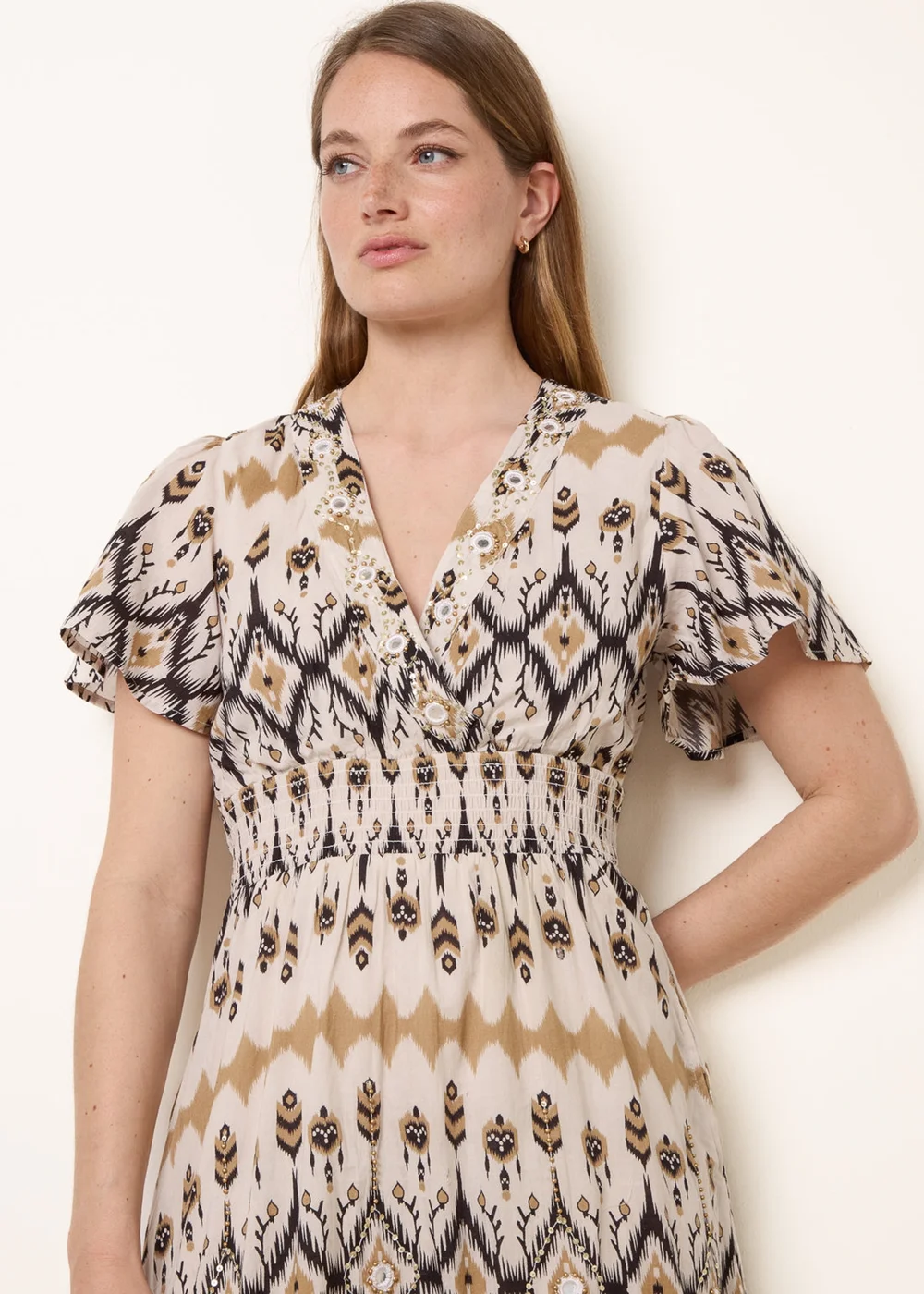 Blue Vanilla Stone Embroidered Wrap Front Midi Dress - L/XL Image 2