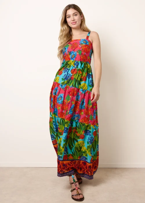 Blue Vanilla Multi Tropical Beaded Detailed Tiered Maxi Dress - S Image 3