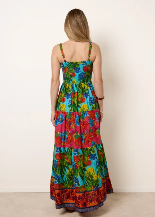 Blue Vanilla Multi Tropical Beaded Detailed Tiered Maxi Dress - S Image 4