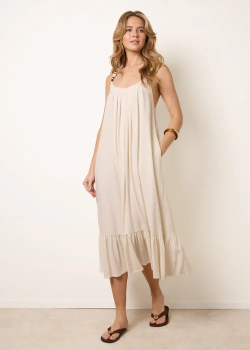 Blue Vanilla Cream Natural Textured Dress With Bead Details - One Size Image 1