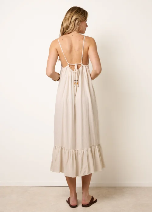 Blue Vanilla Cream Natural Textured Dress With Bead Details - One Size Image 4