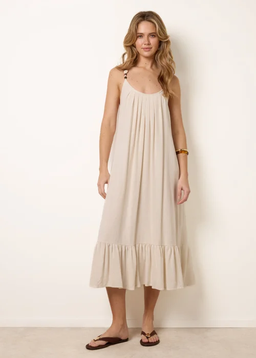 Blue Vanilla Cream Natural Textured Dress With Bead Details - One Size Image 3