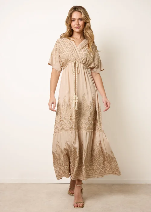 Blue Vanilla Beige Metallic Embroidered Maxi Dress - S/M Image 1