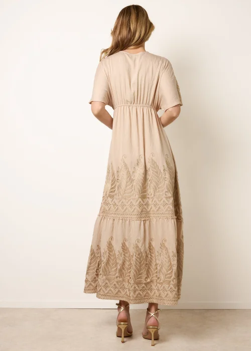 Blue Vanilla Beige Metallic Embroidered Maxi Dress - S/M Image 4