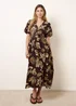 Blue Vanilla Brown Tropical Button Through Midi Dress - L Image 3