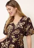 Blue Vanilla Brown Tropical Button Through Midi Dress - L Image 2