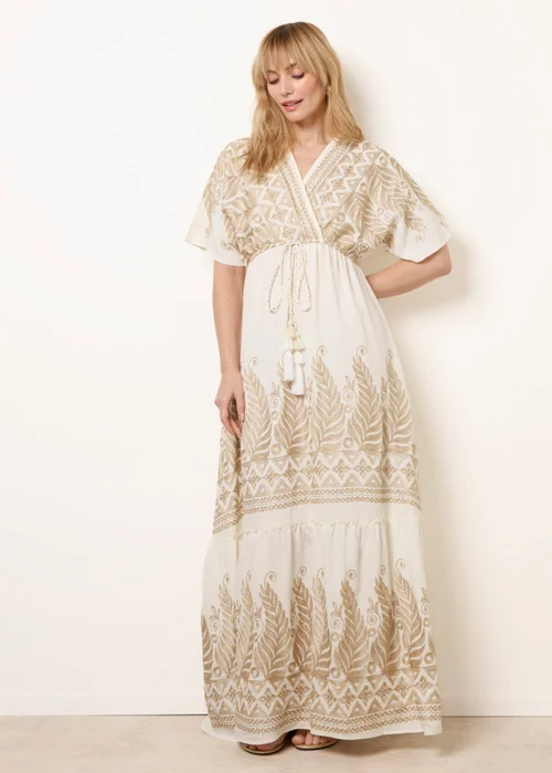 Blue Vanilla White Metallic Embroidered Maxi Dress - S/M Image 3