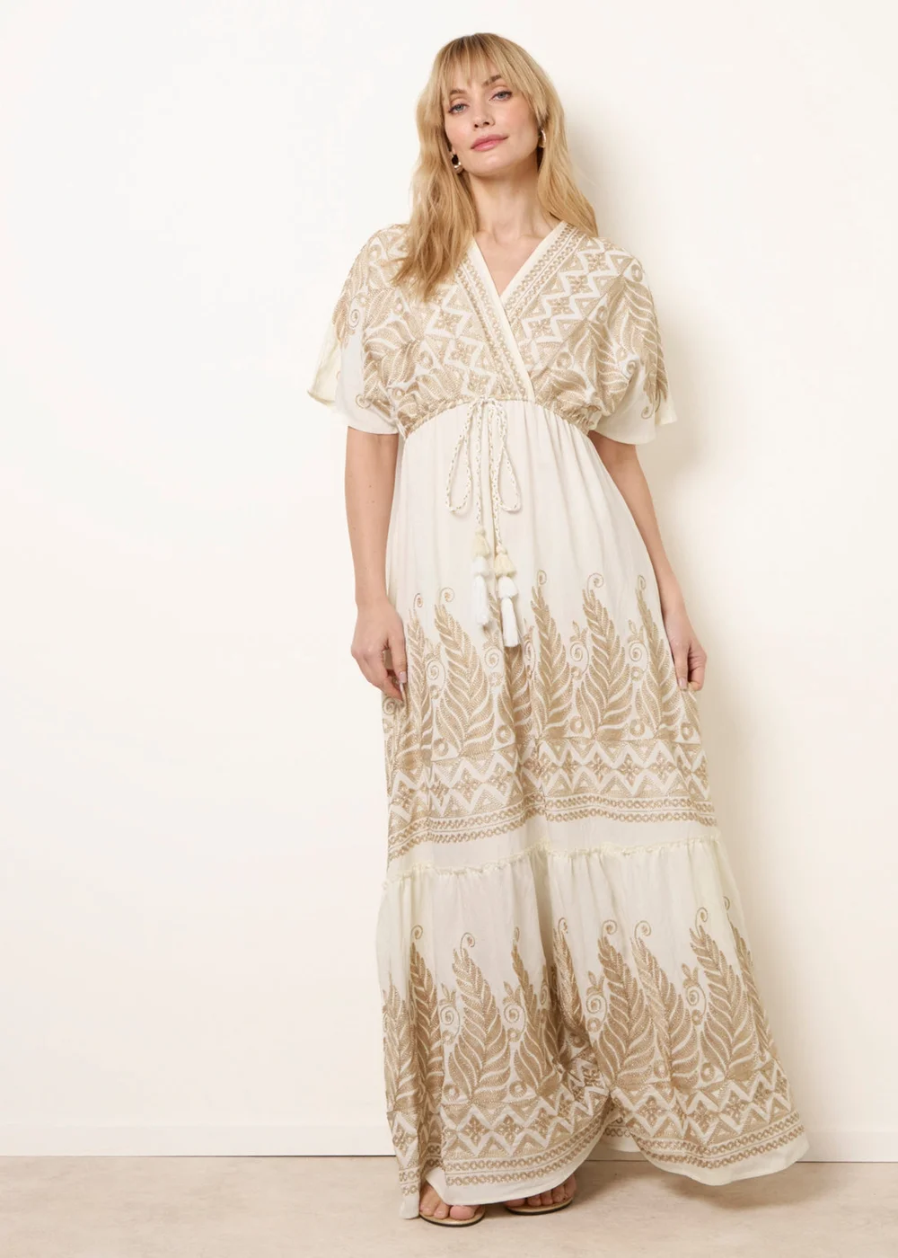 Blue Vanilla White Metallic Embroidered Maxi Dress - M/L Blue Vanilla White Metallic Embroidered Maxi Dress - M/L