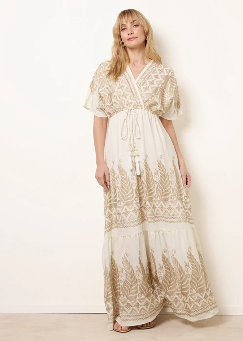 Blue Vanilla White Metallic Embroidered Maxi Dress - S/M Image 1