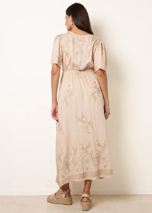 Blue Vanilla Stone Wrap Front Metallic Embroidery Floral Dress - S/M Image 4