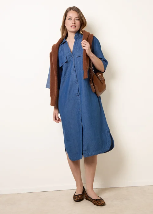 Blue Vanilla Blue Button Front Denim Shirt Dress - One Size Image 2