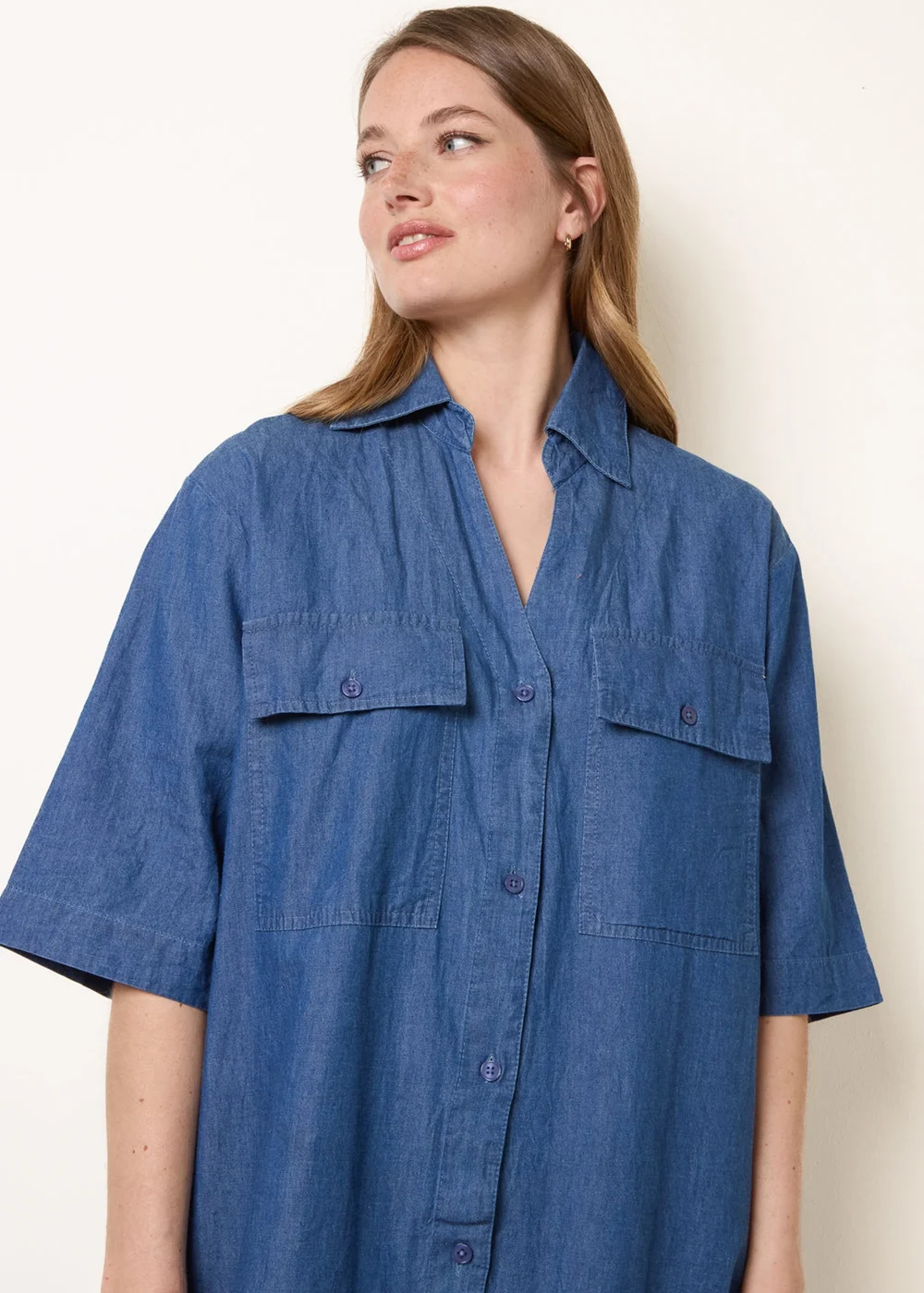 Blue Vanilla Blue Button Front Denim Shirt Dress - One Size Image 4