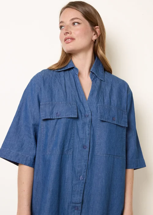 Blue Vanilla Blue Button Front Denim Shirt Dress - One Size Image 4