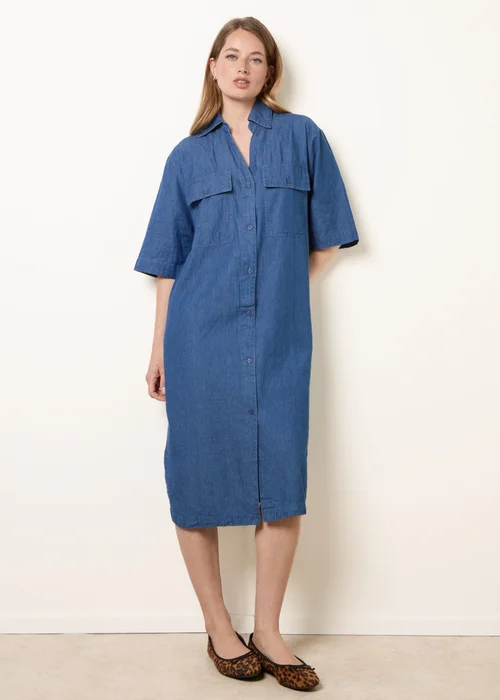 Blue Vanilla Blue Button Front Denim Shirt Dress - One Size Image 3