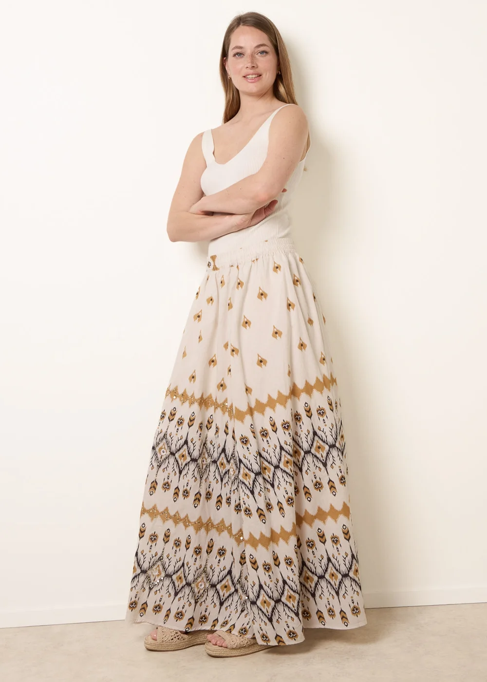 Blue Vanilla Stone Embroidered Midi Skirt - S/M Image 1