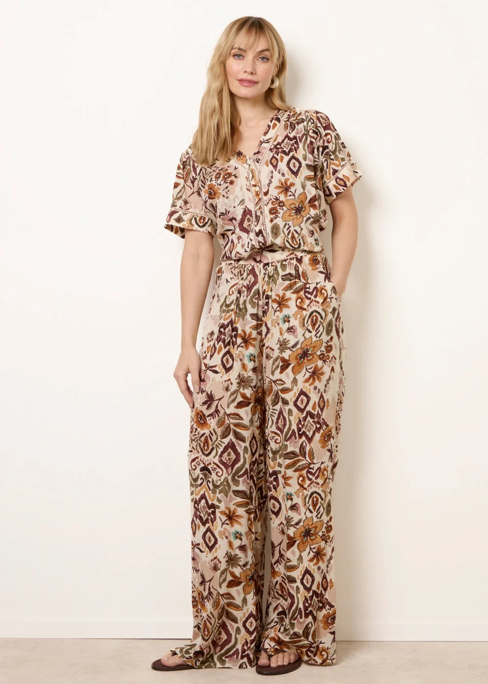 Blue Vanilla Brown Paisley Print Trousers - S Image 1