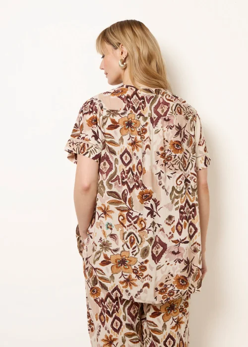 Blue Vanilla Brown Paisley V Neck Collarless Shirt - XL Image 4