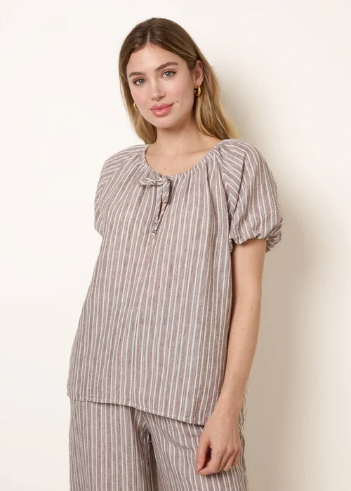Blue Vanilla Brown Tie Front Stripe Blouse - S Image 1