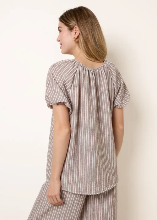 Blue Vanilla Brown Tie Front Stripe Blouse - S Image 4