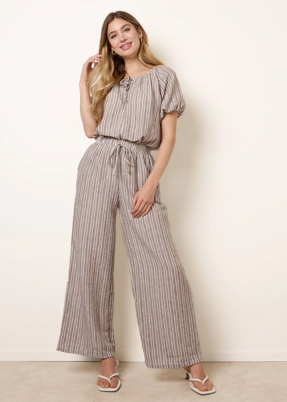 Blue Vanilla Brown Tie Front Stripe Blouse - S Image 2