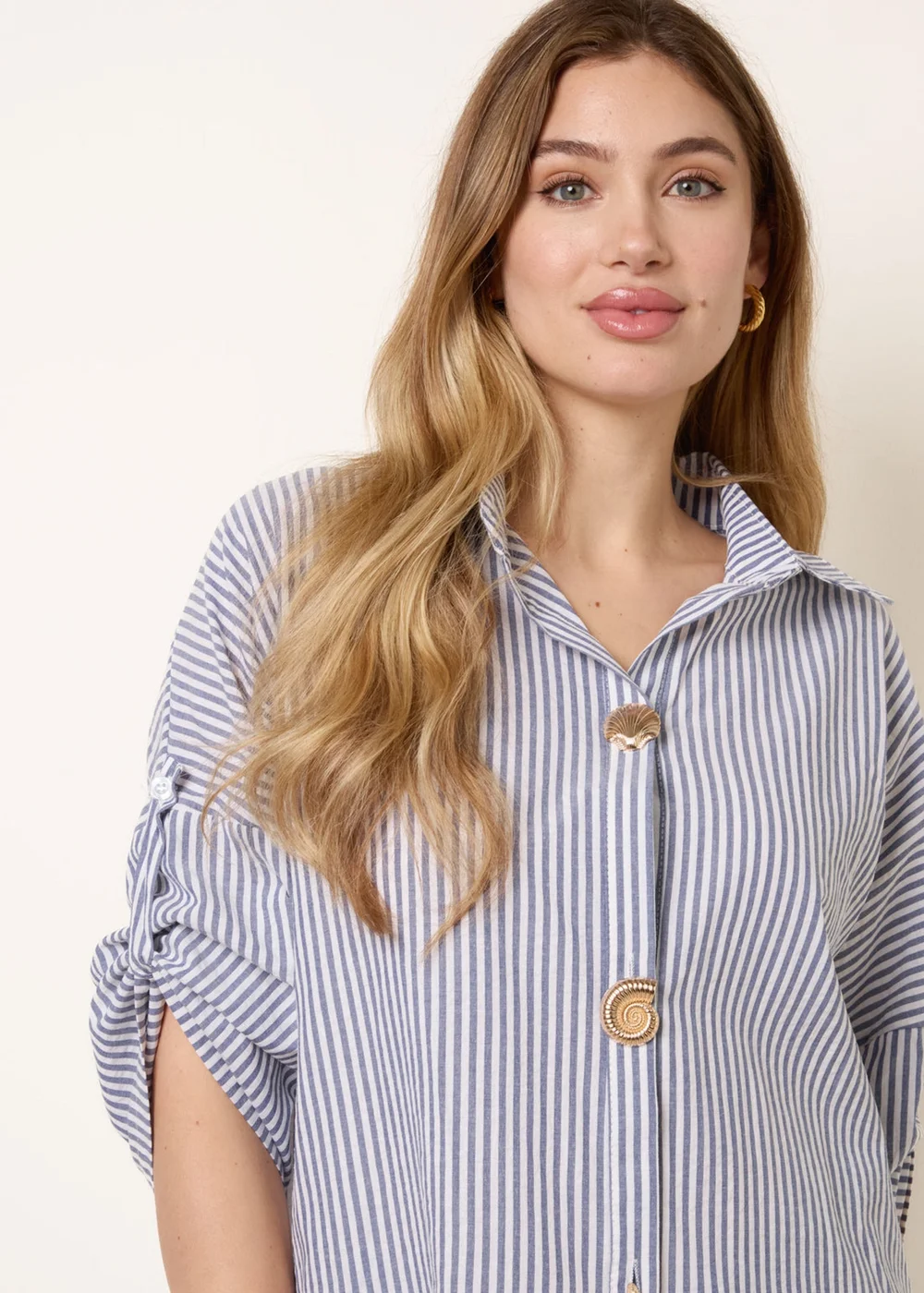 Blue Vanilla Blue Gold Shell Button Front Stripe Shirt - M/L Image 2