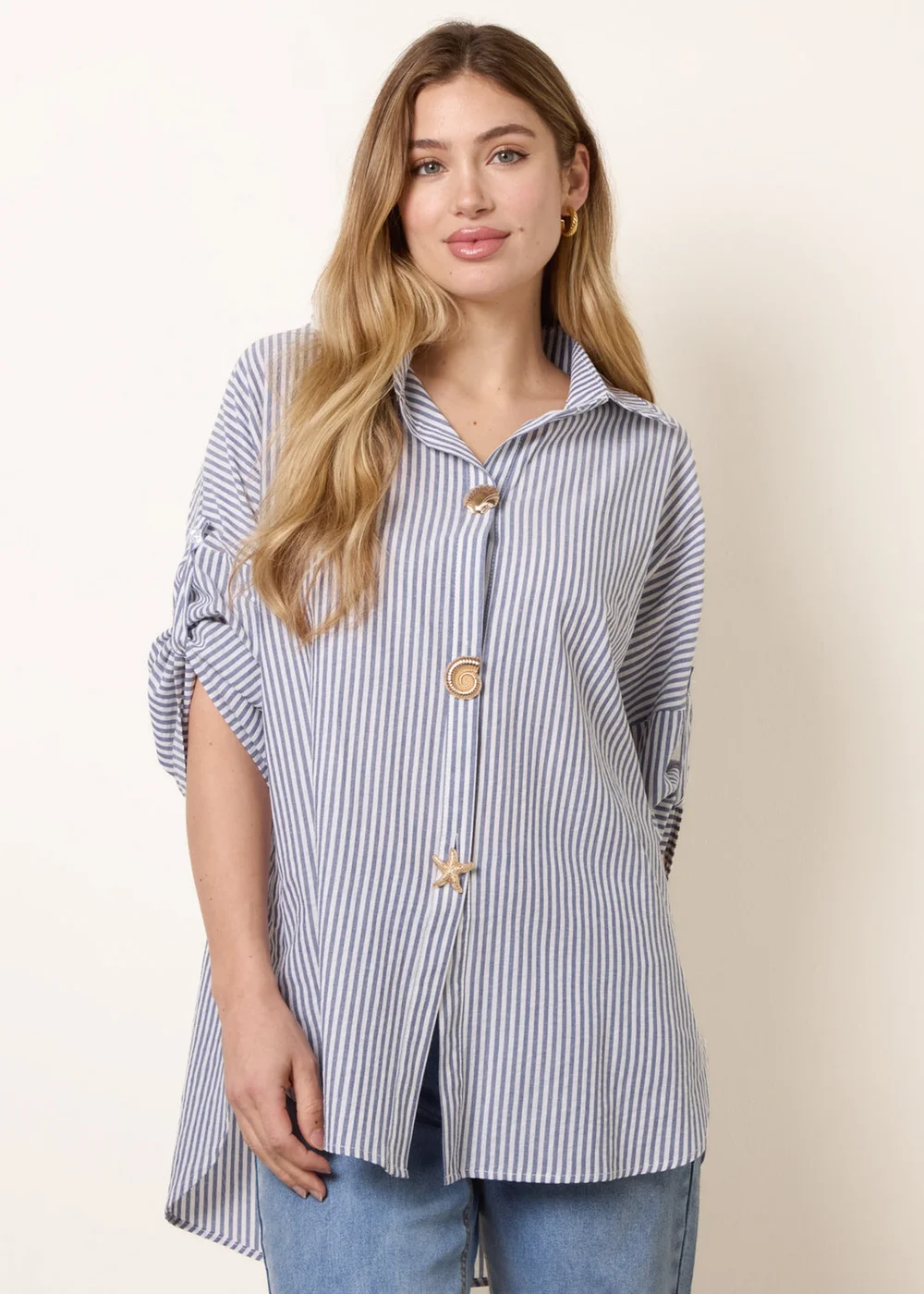 Blue Vanilla Blue Gold Shell Button Front Stripe Shirt - M/L Image 3