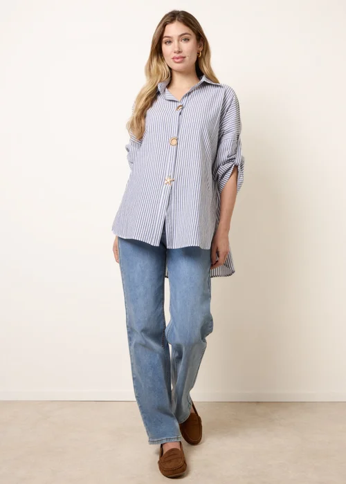 Blue Vanilla Blue Gold Shell Button Front Stripe Shirt - M/L Image 1