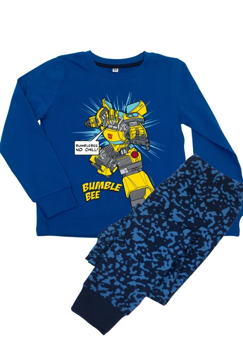 Ada & Ted Transformers Bumblebee Don't Chill Boys Blue Graphic Pyjamas (3-8 Years) - 7-8 Yrs Image 1