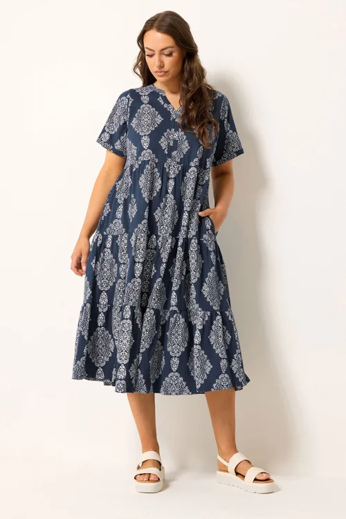 Yours Curve Navy Blue Paisley Tiered Maxi Dress - 18 Image 2