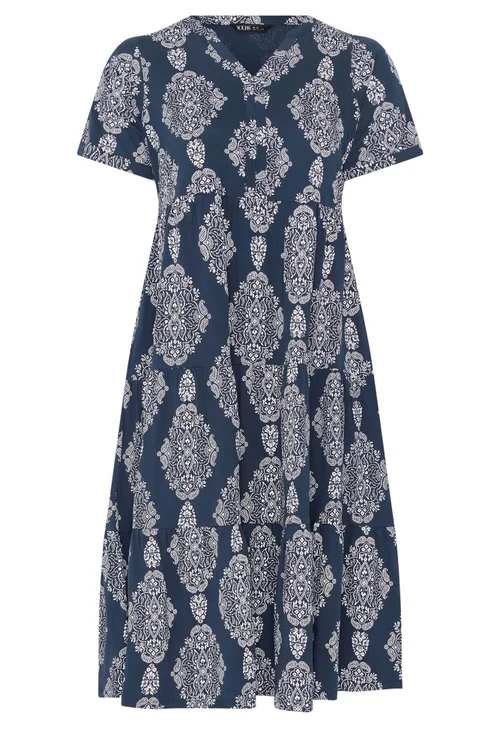 Yours Curve Navy Blue Paisley Tiered Maxi Dress - 18 Image 5