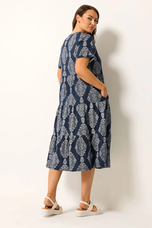 Yours Curve Navy Blue Paisley Tiered Maxi Dress - 18 Image 3