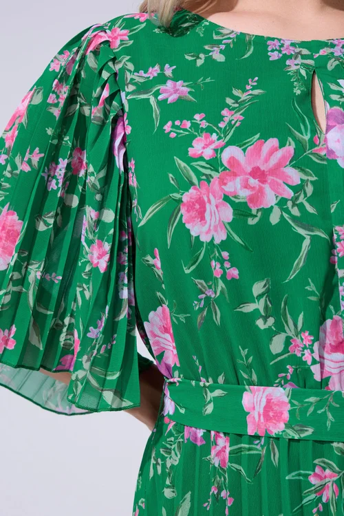 Yours London Curve Green Floral Pleated Maxi Dress - 24 Image 4