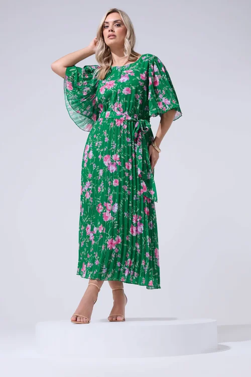 Yours London Curve Green Floral Pleated Maxi Dress - 24 Image 1