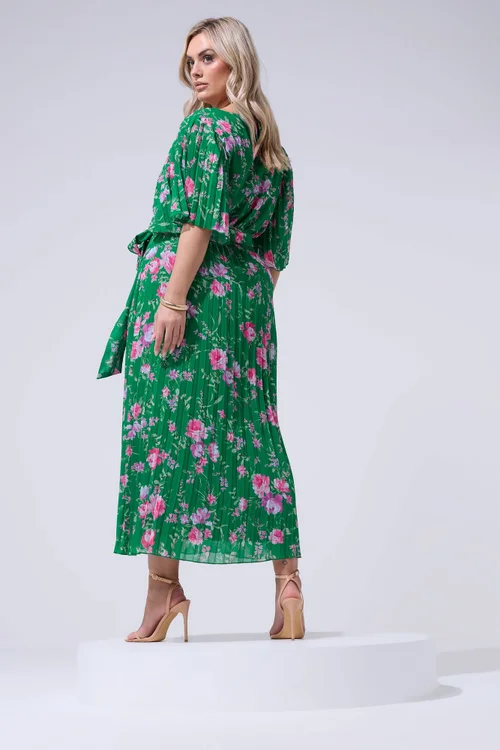 Yours London Curve Green Floral Pleated Maxi Dress - 24 Image 3