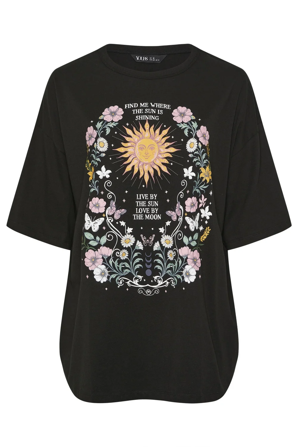 Yours Curve Black Floral & Sun Graphic Boxy T-Shirt - 22-24 Image 5