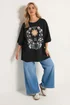 Yours Curve Black Floral & Sun Graphic Boxy T-Shirt - 22-24 Image 2