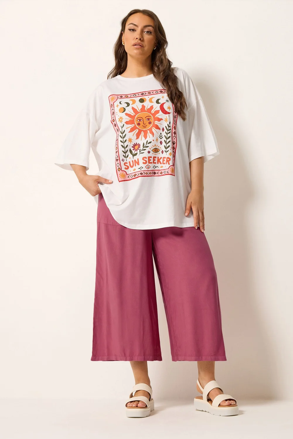 Yours Curve Ivory White 'Sun Seeker' Boxy T-Shirt - 14 Image 2