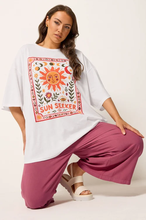 Yours Curve Ivory White 'Sun Seeker' Boxy T-Shirt - 14 Image 1
