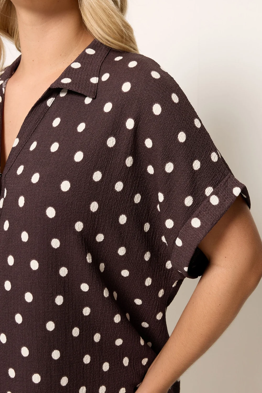 Yours Curve Chocolate Brown Polka Dot Shirt - 26-28 Image 5