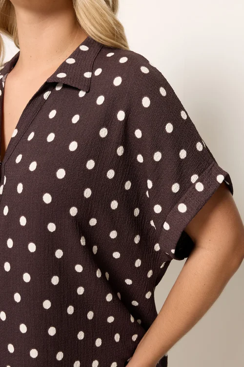 Yours Curve Chocolate Brown Polka Dot Shirt - 26-28 Image 5