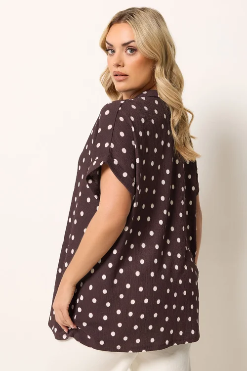 Yours Curve Chocolate Brown Polka Dot Shirt - 26-28 Image 4